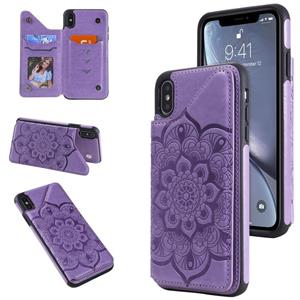 huismerk Bloem embossing patroon schokbestendige beschermhoes met houder & kaart slots & foto frame voor iPhone XS Max (paars)