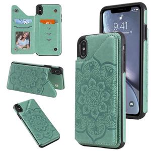 huismerk Bloem reliëf patroon schokbestendige beschermhoes met houder & kaart slots & foto frame voor iPhone XS Max (groen)