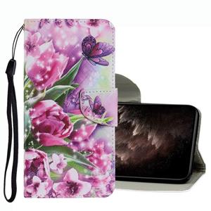 huismerk Voor Samsung Galaxy S22 Ultra 5G gekleurde tekenpatroon Lederen telefoonhoesje (Rose Butterfly)