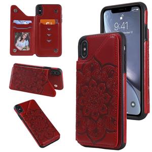 huismerk Bloem embossing patroon schokbestendige beschermhoes met houder & kaart slots & foto frame voor iPhone XS Max (rood)