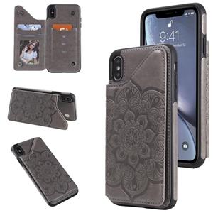 huismerk Bloem embossing patroon schokbestendige beschermhoes met houder & kaart slots & foto frame voor iPhone XS Max (grijs)