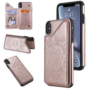 huismerk Bloem embossing patroon schokbestendige beschermende behuizing met houder & kaart slots & foto frame voor iPhone XS Max (rose goud)