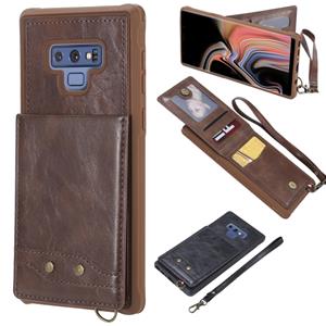 huismerk Voor Galaxy Note 9 Vertical Flip Shockproof Leather Protective Case met Short Rope Support Card Slots & Bracket & Photo Holder & Wallet Function(Coff