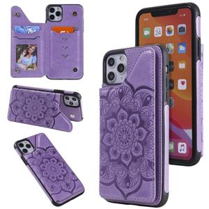 huismerk Bloem embossing patroon schokbestendige beschermhoes met houder & kaart slots & foto frame voor iPhone 11 Pro Max (paars)