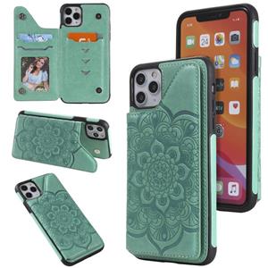 huismerk Bloem embossing patroon schokbestendige beschermhoes met houder & kaart slots & foto frame voor iPhone 11 Pro Max (groen)