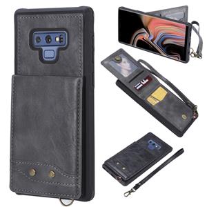 huismerk Voor Galaxy Note 9 Vertical Flip Shockproof Leather Protective Case met Short Rope Support Card Slots & Bracket & Photo Holder & Wallet Function(Grij