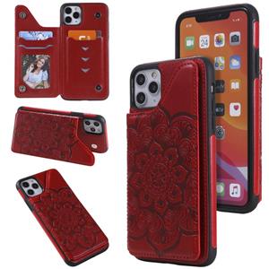 huismerk Bloem embossing patroon schokbestendige beschermhoes met houder & kaart slots & foto frame voor iPhone 11 Pro Max (rood)