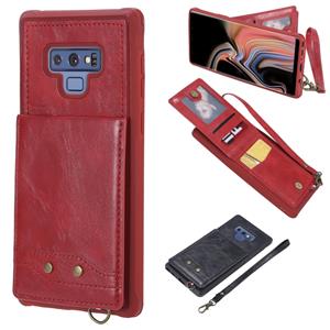 huismerk Voor Galaxy Note 9 Vertical Flip Shockproof Leather Protective Case met Short Rope Support Card Slots & Bracket & Photo Holder & Wallet Function(Red)