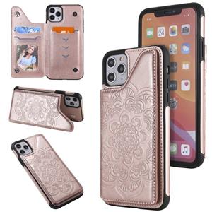 huismerk Bloem embossing patroon schokbestendige beschermhoes met houder & kaart slots & foto frame voor iPhone 11 Pro Max (rose goud)