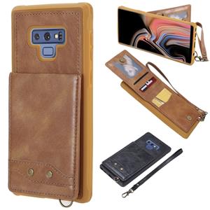 huismerk Voor Galaxy Note 9 Vertical Flip Shockproof Leather Protective Case met Short Rope Support Card Slots & Bracket & Photo Holder & Wallet Function(Brow