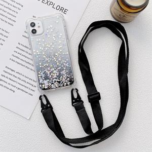 huismerk Gradiënt glitter poeder epoxy TPU verdikte acryl shockproof case met brede halslijn voor iphone 13 mini