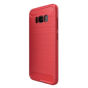 huismerk Samsung Galaxy S8 Plus Geborsteld koolstofvezel structuur schokbestendig TPU back cover Hoesje (rood)