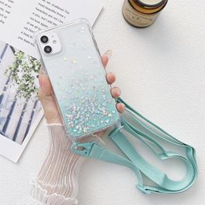 huismerk Gradiënt glitter poeder epoxy tpu verdikt acryl shockproof case met brede halslijn voor iphone 13 mini (gletsjer blauw)