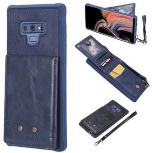 huismerk Voor Galaxy Note 9 Vertical Flip Shockproof Leather Protective Case met Short Rope Support Card Slots & Bracket & Photo Holder & Wallet Function(Blue