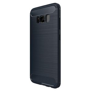 huismerk Samsung Galaxy S8 Geborsteld koolstofvezel structuur beschermend TPU back cover Hoesje (donker blauw)