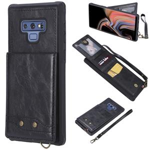 huismerk Voor Galaxy Note 9 Vertical Flip Shockproof Leather Protective Case met Short Rope Support Card Slots & Bracket & Photo Holder & Wallet Function(Blac