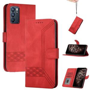 huismerk Voor Oppo Reno6 Pro 5G Cubic Skin Feel Flip Leather Phone Case