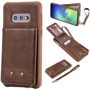 huismerk Voor Galaxy S10e Vertical Flip Shockproof Leather Protective Case met Short Rope Support Card Slots & Bracket & Photo Holder & Wallet Function(Coffee