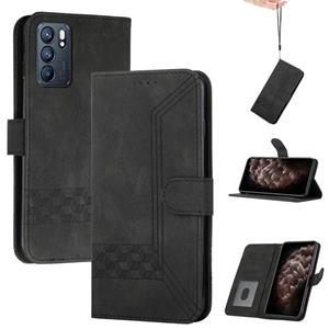 huismerk Voor Oppo Reno6 Pro 5G Cubic Skin Feel Flip Leather Phone Case (Black)