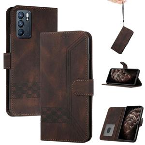 huismerk Voor Oppo Reno6 Pro 5G Cubic Skin Feel Flip Leather Phone Case (Dark Brown)