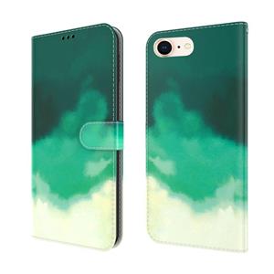 huismerk Aquarel Pattern Horizontale Flip Lederen Case met Houder & Card Slot & Portemonnee voor iPhone SE 2020 & 8 & 7 (Cyaan Groen)