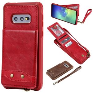 huismerk Voor Galaxy S10e Vertical Flip Shockproof Leather Protective Case met Short Rope Support Card Slots & Bracket & Photo Holder & Wallet Function(Red)