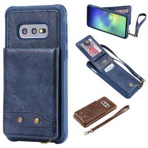 huismerk Voor Galaxy S10e Vertical Flip Shockproof Leather Protective Case met Short Rope Support Card Slots & Bracket & Photo Holder & Wallet Function(Blue)