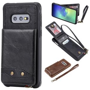 huismerk Voor Galaxy S10e Vertical Flip Shockproof Leather Protective Case met Short Rope Support Card Slots & Bracket & Photo Holder & Wallet Function(Black)