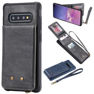 huismerk Voor Galaxy S10+ Vertical Flip Shockproof Leather Protective Case met Short Rope Support Card Slots & Bracket & Photo Holder & Wallet Function(Gray)