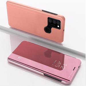 huismerk Voor Samsung Galaxy A21S Vergulde spiegel horizontale flip lederen hoes met houder (Rose Gold)