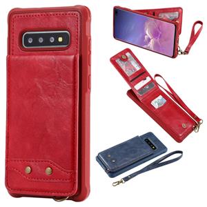 huismerk Voor Galaxy S10+ Vertical Flip Shockproof Leather Protective Case met Short Rope Support Card Slots & Bracket & Photo Holder & Wallet Function(Red)