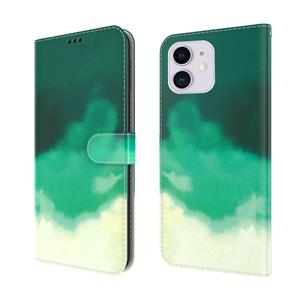 huismerk Aquarel Patroon Horizontale Flip Leren Case met Houder & Kaart Slot & Portemonnee voor iPhone 12 Mini (Cyaan Groen)