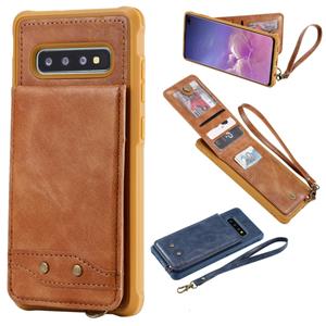 huismerk Voor Galaxy S10+ Vertical Flip Shockproof Leather Protective Case met Short Rope Support Card Slots & Bracket & Photo Holder & Wallet Function(Brown)