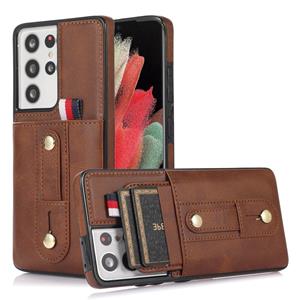 huismerk Voor Samsung Galaxy S22 Ultra 5G polsband Standstand Wallet Lederen telefoonhoesje