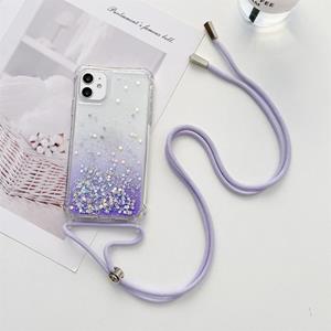 huismerk Gradiënt glitter poeder epoxy tpu verdikte acryl shockproof case met ronde hals lanyard voor iphone 13 mini