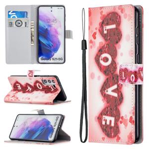 huismerk Voor Samsung Galaxy S21 + 5G Gekleurde Tekening Patroon Horizontale Flip PU Lederen Case met Houder & Card Slots & Wallet & Lanyard (Love)