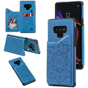 huismerk Voor Samsung Galaxy Note9 Flower Embossing Patroon Schokbestendige Beschermhoes met Houder & Kaartsleuven > Fotolijst (Blauw)