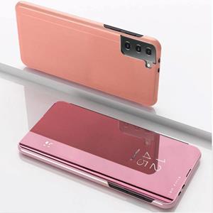 huismerk Voor Samsung Galaxy S21 + 5G Plated Mirror horizontale flip lederen geval met houder (rose goud)