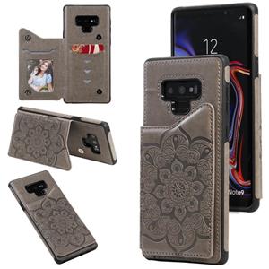 huismerk Voor Samsung Galaxy Note9 Flower Embossing Patroon Schokbestendige Beschermhoes met Houder & Kaartsleuven > Fotolijst (Grijs)