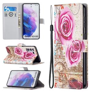 huismerk Voor Samsung Galaxy S21 + 5G Gekleurde Tekening Patroon Horizontale Flip PU Lederen Case met Houder & Card Slots & Wallet & Lanyard (Rose Tower)