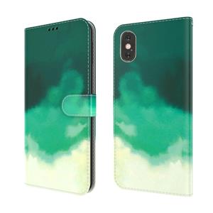 huismerk Aquarel Patroon Horizontale Flip Leren Case met Houder & Card Slot & Portemonnee voor iPhone X / XS (Cyaan Groen)