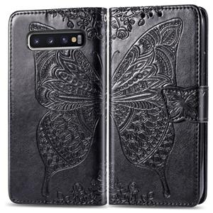 huismerk Butterfly Love bloemen reliëf horizontale Flip lederen case voor Galaxy S10 met houder & kaartsleuven & portemonnee & Lanyard (zwart)