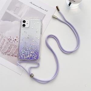 huismerk Gradiënt glitter poeder epoxy tpu verdikt acryl shockproof case met ronde hals lanyard voor iphone 13 pro