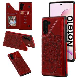 huismerk Voor Samsung Galaxy Note10 Flower Embossing Patroon Schokbestendige Beschermhoes met Houder & Kaartsleuven > Fotolijst (Rood)