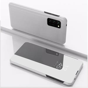 huismerk Voor Samsung Galaxy S21 Ultra 5G Plated Mirror Horizontale Flip Lederen Case met Houder (Zilver)