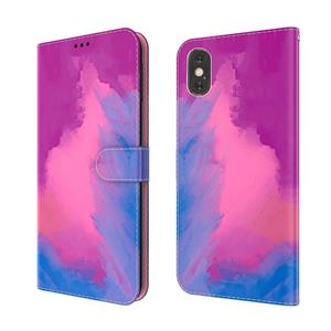 huismerk Aquarel Pattern Horizontale Flip Leren Case met Houder & Card Slot & Portemonnee voor iPhone X / XS (Purple Red)