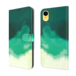 huismerk Aquarel Patroon Horizontale Flip Lederen Case met Houder & Card Slot & Portemonnee voor iPhone XR (Cyaan Groen)