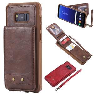 huismerk Voor Galaxy S8+ Vertical Flip Shockproof Leather Protective Case met Short Rope Support Card Slots & Bracket & Photo Holder & Wallet Function(Coffee)