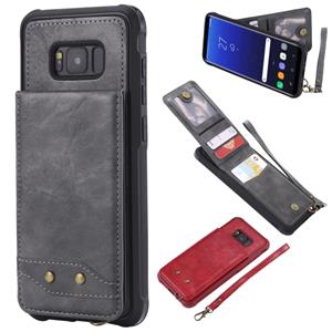 huismerk Voor Galaxy S8+ Vertical Flip Shockproof Leather Protective Case met Short Rope Support Card Slots & Bracket & Photo Holder & Wallet Function(Gray)