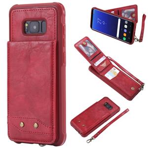 huismerk Voor Galaxy S8+ Vertical Flip Shockproof Leather Protective Case met Short Rope Support Card Slots & Bracket & Photo Holder & Wallet Function(Red)